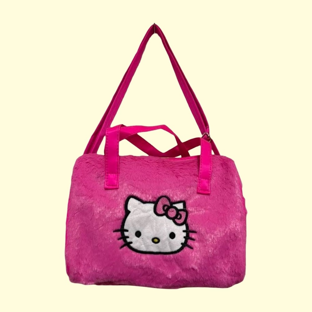 Hello Kitty Sanrio Pink Faux Fur Tote Bag Y2K Kawaii Plush